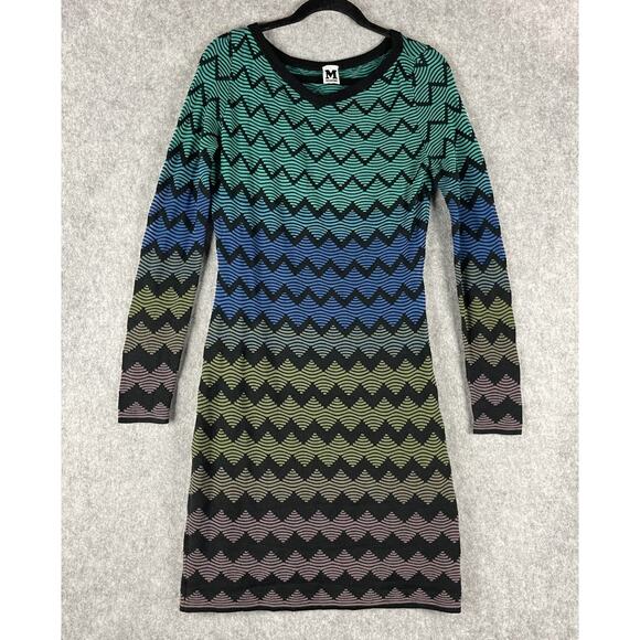 M Missoni Sweater Dress Womens IT 46 US 10 Chevron Bodycon Knit Retro Colorful